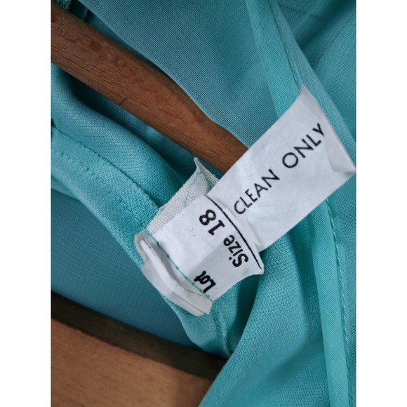 Vintage 60s 70s Evening Dress 18 Aqua Green Chiffon 45" Long Flowy Hollywood - Picture 11 of 12